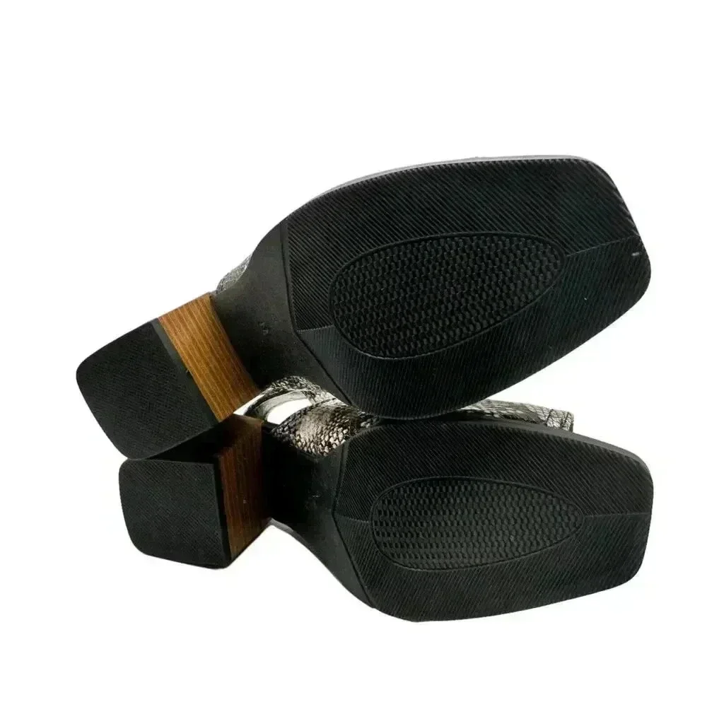 Vince Camuto Sovetta Leather Open Toe‎ Block Heels Snake Embossed Size M 6/6.5 - Picture 11 of 11